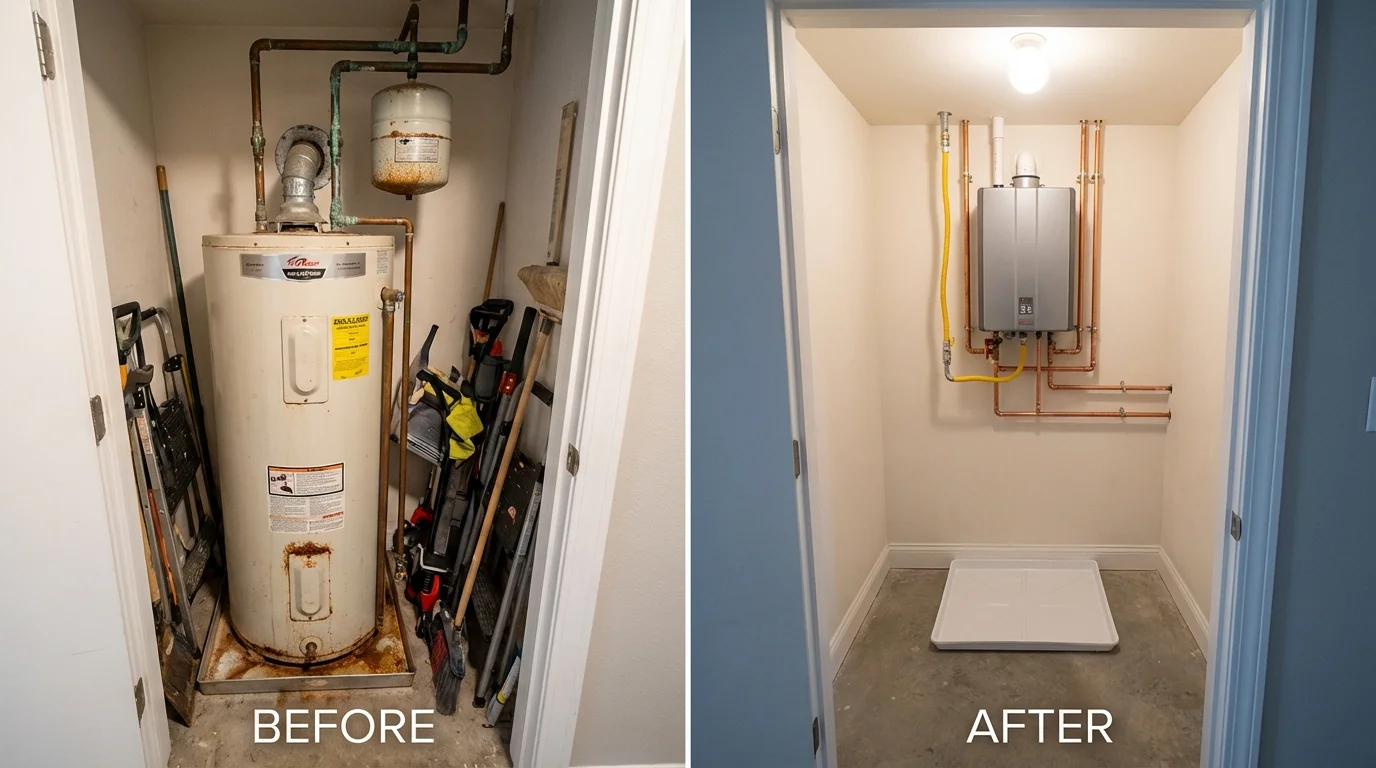 Tank water heater versus wall-mounted tankless unit comparison for Fort Worth, TX homeowners