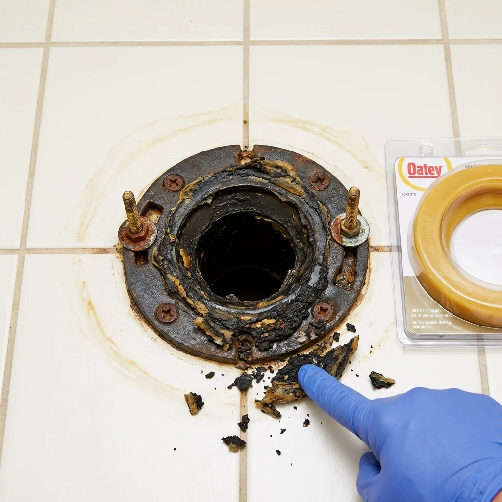 Failed wax ring showing water seepage at the base of a toilet in a Fort Worth, TX home