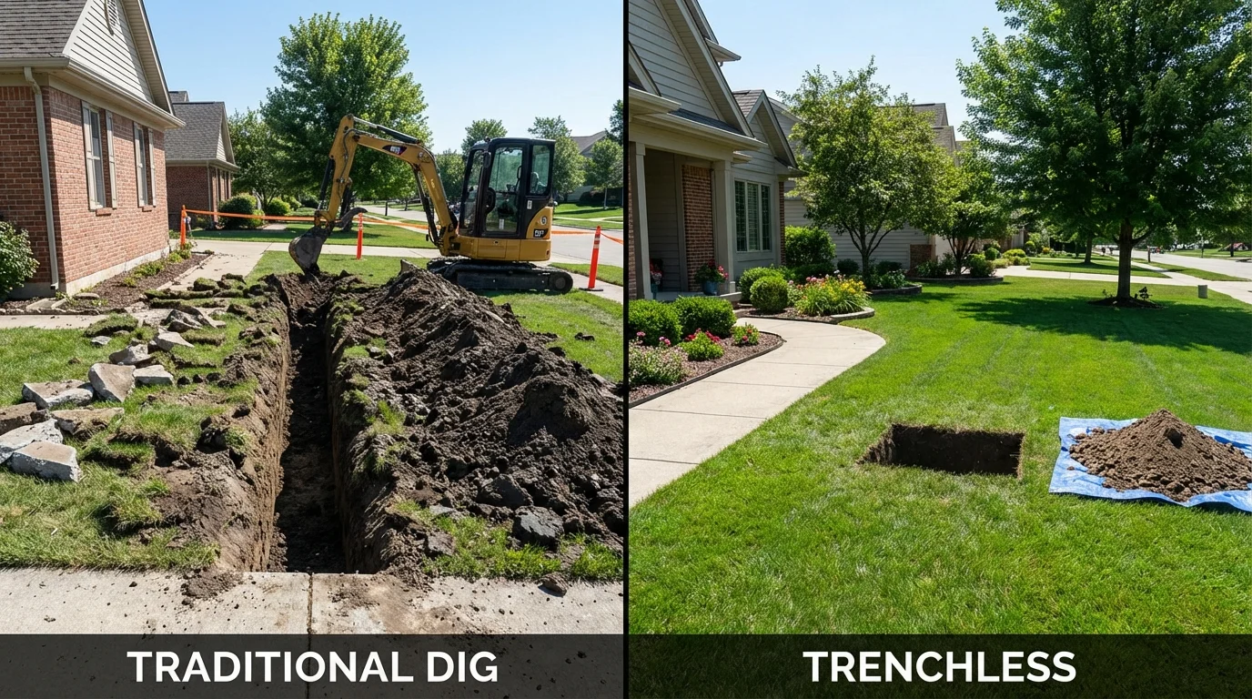 Trenchless sewer repair with minimal yard damage versus traditional excavation in Fort Worth, TX